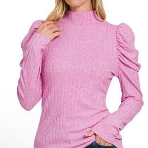 Zenana Outfitters Pink Puff Sleeve Top